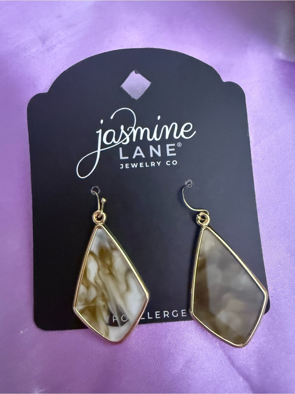 5/25 Jasmine Gold-Tone Marbled Teardrop Earrings - Cream, Brown